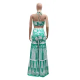 Printed Halter Strapless Top Loose Wide Leg Pants Two-Piece Set