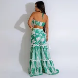 Printed Halter Strapless Top Loose Wide Leg Pants Two-Piece Set