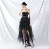 Bridesmaid Strapless Sequin Mesh Patchwork Mesh Formal Party Evening Dress Bride Wedding Gown