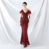 Luxury Sequins Plus Size Formal Party Evening Dress