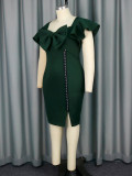Women Chic Square Neck Bow Beaded Formal Party Dress