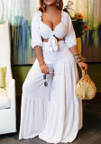 Women Spring Casual V-neck Sleeveless High Waist Solid Cascading Ruffle Loose Plus Size Two Piece Pants Set