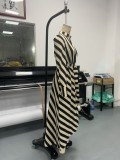 Fashionable And Elegant Long-Sleeved Striped Long Dress
