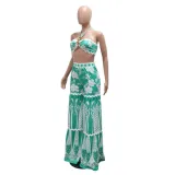 Printed Halter Strapless Top Loose Wide Leg Pants Two-Piece Set