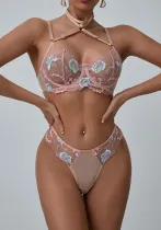 Summer Women's Sexy Flower Embroidery Bikini Lingerie Set
