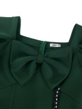Women Chic Square Neck Bow Beaded Formal Party Dress