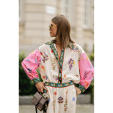 Spring And Autumn Long Sleeve Pocket Print Shirt Pants Loose Casual Two-Piece Suit For Women