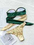 Contrast Color Strapless Women Sexy Two Pieces Bikini Swimsuit