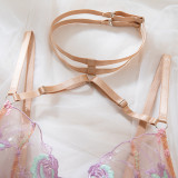 Summer Women's Sexy Flower Embroidery Bikini Lingerie Set