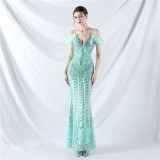 Luxury Sequins Plus Size Formal Party Evening Dress