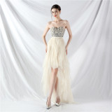 Bridesmaid Strapless Sequin Mesh Patchwork Mesh Formal Party Evening Dress Bride Wedding Gown