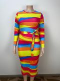 Plus Size Women Popular Multi-Color Striped Bodycon Dress