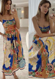 Spring Summer Style Strap Print Pocket Casual Loose Holidays Dress