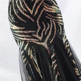 Sequin Mesh Patchwork Strapless Mermaid Evening Dress
