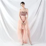 Bridesmaid Strapless Sequin Mesh Patchwork Mesh Formal Party Evening Dress Bride Wedding Gown