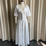 Women Spring Casual V-neck Sleeveless High Waist Solid Cascading Ruffle Loose Plus Size Two Piece Pants Set