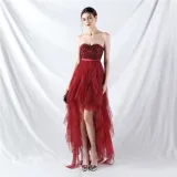 Bridesmaid Strapless Sequin Mesh Patchwork Mesh Formal Party Evening Dress Bride Wedding Gown