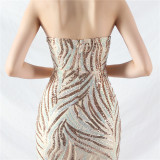 Sequin Mesh Patchwork Strapless Mermaid Evening Dress