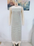 Spring And Summer Slim Women's Striped Knitting Sleeveless Fashion Long Dress