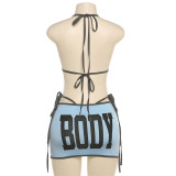 Women Summer suspender printed bra and bodycon bikini two-piece set