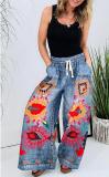 Spring Summer Style Lace Print Pocket Loose Casual Pants For Women