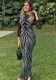 Women Beaded See-Through Patchwork Bodycon Elastic slit dress