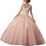 Bride Princess Fantasy Chic V-Neck Puffy Wedding Dress