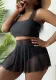 Plus size Women solid sexy tank top + mesh skirt Swimwear two-piece set