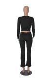 Women long sleeve round neck top and bell bottom pant two-piece set