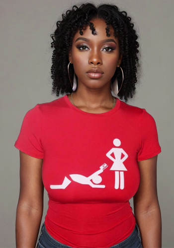Women's Summer High Street Casual Print Round Neck Short-Sleeved Slim T-Shirt Top
