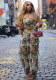Women Sexy lace-up bra top and tassel trousers jacquard two-piece set
