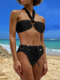 Women bikini Solid Backless Halter Neck Swimwear