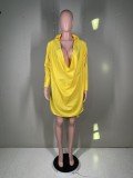Women's nightclub low cut deep v sexy solid color dress