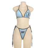 Women Summer suspender printed bra and bodycon bikini two-piece set
