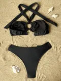 Women bikini Solid Backless Halter Neck Swimwear
