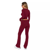 Women long sleeve round neck top and bell bottom pant two-piece set