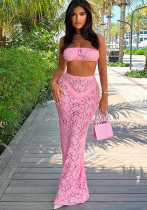 Women summer sexy lace suspender top see-through long skirt two-piece set