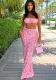 Women summer sexy lace suspender top see-through long skirt two-piece set