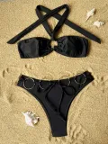 Women bikini Solid Backless Halter Neck Swimwear