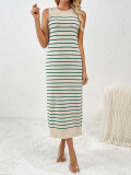 Spring And Summer Slim Women's Striped Knitting Sleeveless Fashion Long Dress