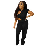 Women sexy asymmetrical Solid Top and Pant two-piece set