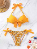 Women printed bikini Lace-Up Two Pieces swimsuit