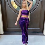 Women sexy tie-dye Strapless Top and Bell Bottom Pant two-piece set