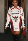 Women American retro jersey sports print loose long-sleeved Top
