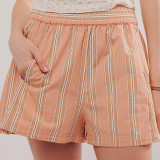 Summer Women Striped Casual Pocket Beach Shorts