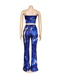 Women sexy tie-dye Strapless Top and Bell Bottom Pant two-piece set
