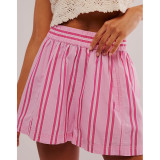 Summer Women Striped Casual Pocket Beach Shorts