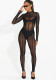 Women Long Sleeve Mesh Sexy See-Through Jumpsuit