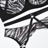 Women zebra stripes cross Sexy Lingerie Set