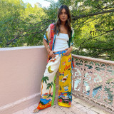 Summer Women Loose Printed Shirt Trousers Two-piece Set